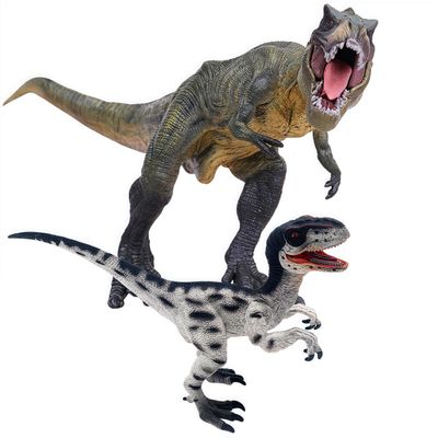 Gemini&Genius Tyrannosaurus Rex and Velociraptor Set with Movable Jaw Dinosaur Toys Dinosaur World Action Figures Birthday Gift Toys and Cake Topper for Kids 3-12 Years Old