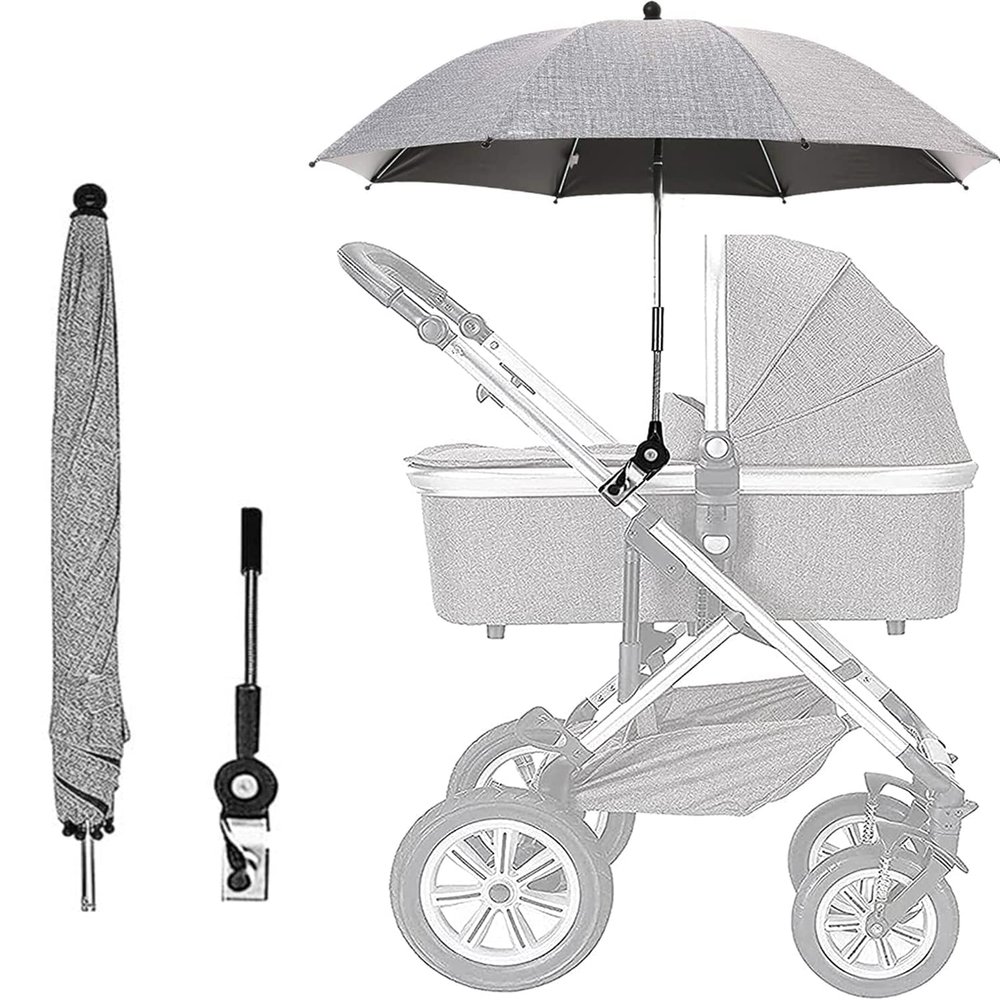 Baby Stroller Parasol, Universal Umbrella with Clamp, 360 Degree Adjustable UV Protection Stroller Sun Shade, Waterproof Umbrella for Trolley, Bike, Wheelchair, Beach Chair