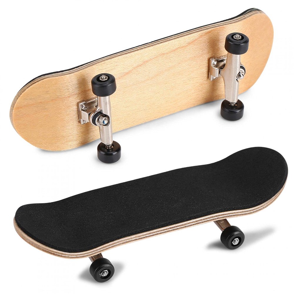 HURRISE Wooden Finger Skateboard for Kids Adults - Mini Maple Alloy Fingerboard Stress Relief Toy Black Gift Box, Finger Board