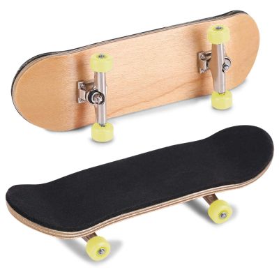 HURRISE Wooden Finger Skateboard, Maple Wood and Alloy, Yellow, with Box, Stress Relief Kids Gift