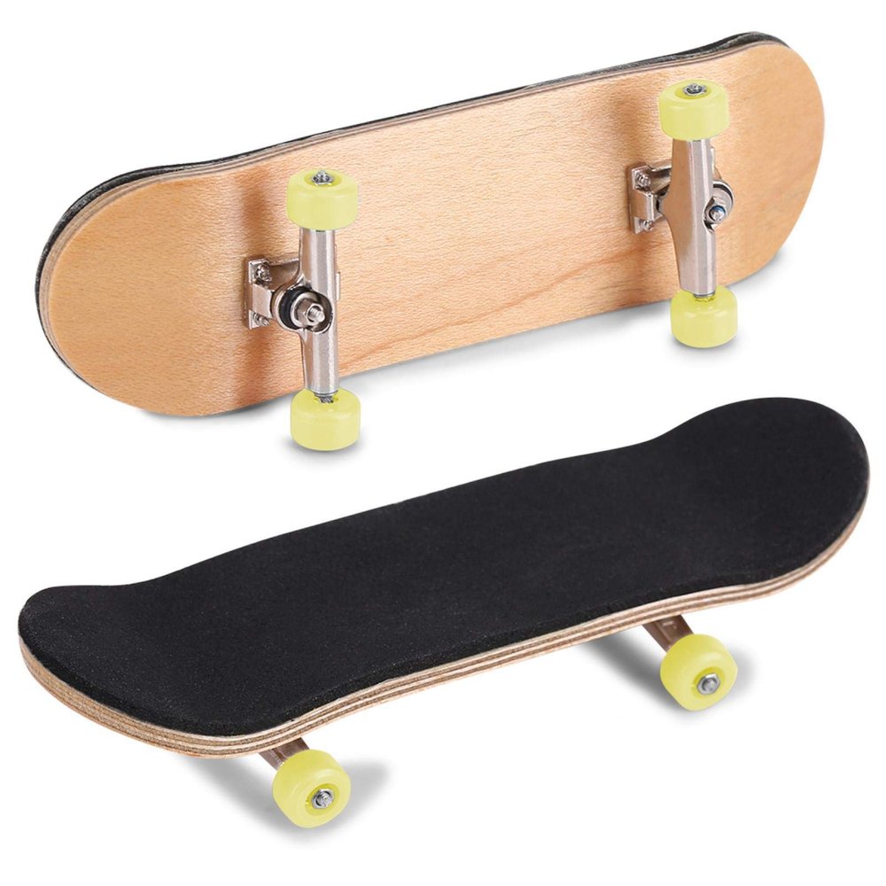 HURRISE Wooden Finger Skateboard, Maple Wood and Alloy, Yellow, with Box, Stress Relief Kids Gift