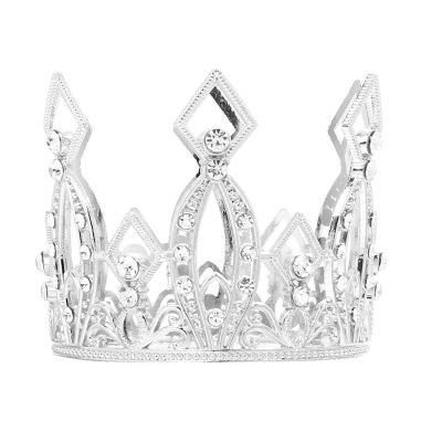 Mini Crown Cake Topper Crystal Headpiece Tiara Rhinestone Crown Cake Decoration for Wedding Birthday Baby Shower Party Favors (Silver)