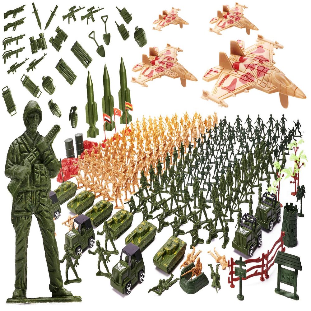 Soldiers Military Base Large Number Of Elements Figures Set Set For Small Army Lovers Battle Tanks Cars Fighters Trees Rockets Weapons Construction Military Reconstruction (307 Pieces)