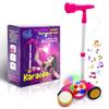 First Note USA Karaoke Machine with Stand, Sing Along Microphone for Kids, Musical Toy with Flashing Stage Lights and Pedals for Fun Sound Effects, Pink view 1
