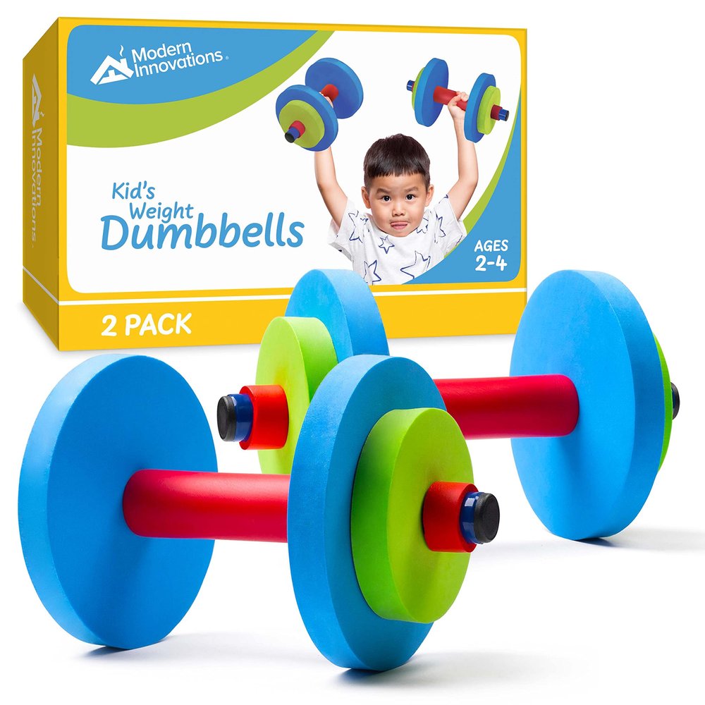 Modern Innovations Kids Weight Set (2 Pack) Toy Dumbbells, Baby Dumbbell Workout Weights, Fun Fitness and Exercise Equipment for Toddlers - Blue, Green, Red