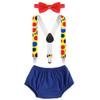 Baby Boys 1st 2nd Birthday Circus Cake Smash Clothes Diaper Bow Tie Suspender 3PCS Photo Clown Outfit Set W/Hat for Photography Party Baby Shower Costume Formal Summer Suit Royal Blue One Size view 2