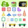 Soyee Magnetic Tiles with 2 Cars Kids Gifts Boys Toys for 3 Year Old Boys Educational Toys for Toddlers Kids Age 3-5 4-8 Car Train Building Toys view 3