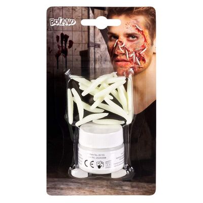 Boland 45155  Make Up Set Decomposed Meat, 1 Glass with White Rot Powder, 20 White Worms, 1 Applicator, Make-Up, Wound, Injury, Halloween, Carnival, Theme Party