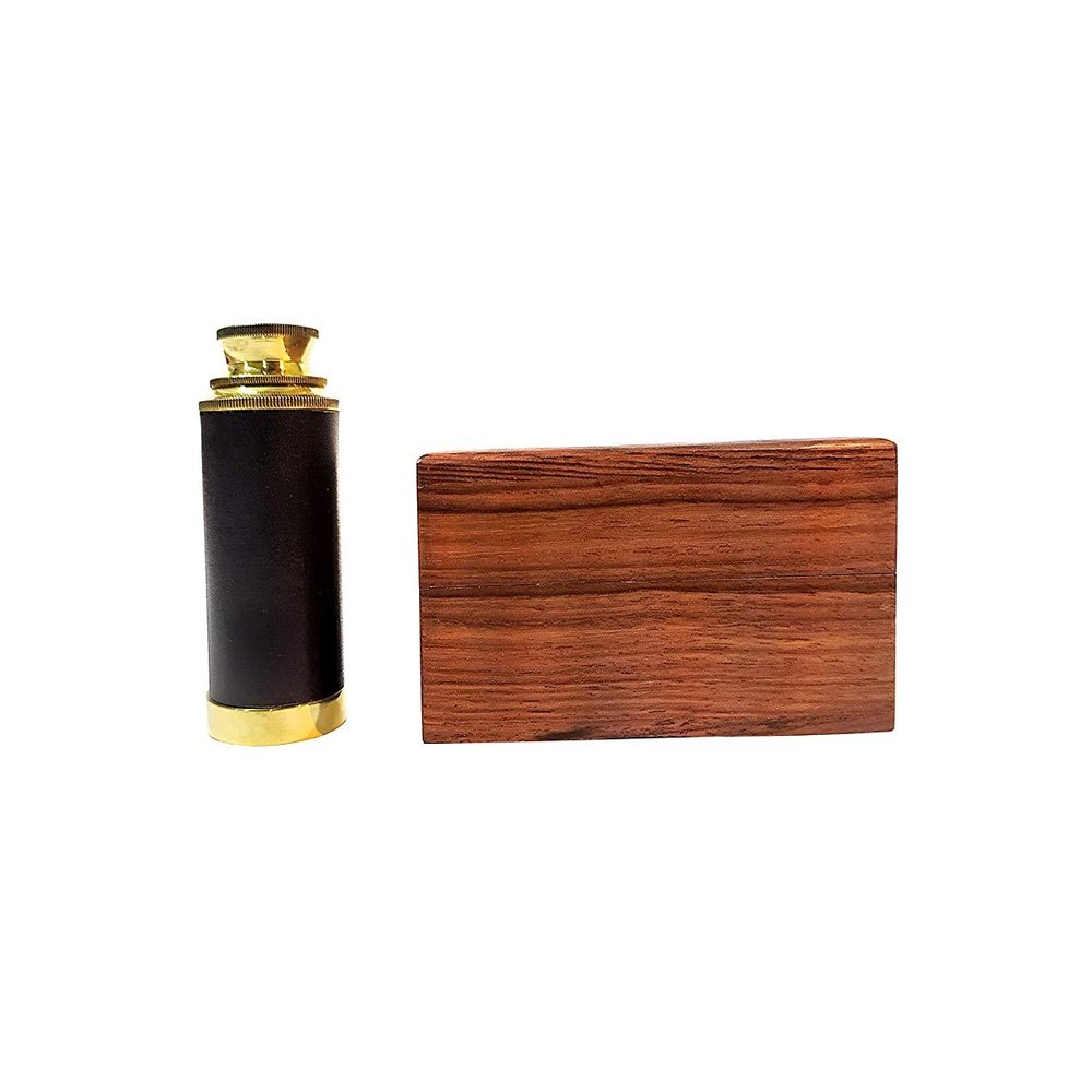 Vimal Nautical Colors Golden Black & Red 6 Inch Telescope with Wooden Box - Antique Brass Spyglass Handcrafted Gift Item