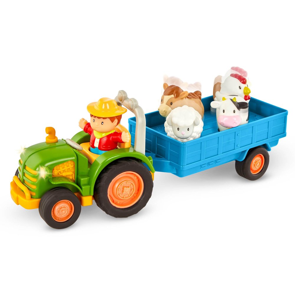 Battat Farm Toys for Toddlers, Kids Lights & Sounds Toy Tractor 7 Pieces Pretend Play Set Tractor, Trailer, Animals 18+ Months