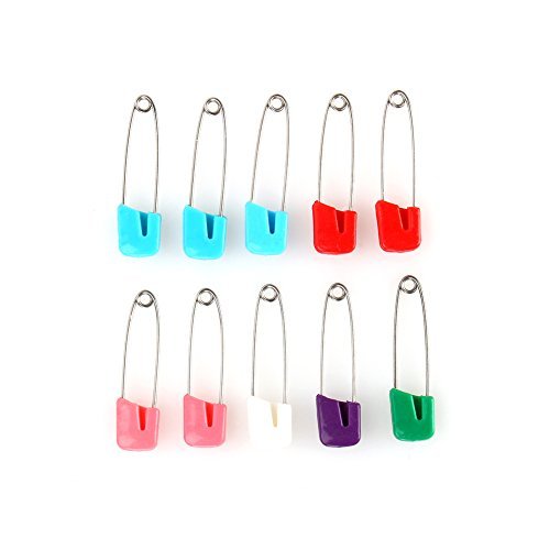 10 Pieces Diaper Pins Baby Safety Pins Plastic Cloth Diaper Pins with Locking Closures Stainless Steel Nappy Pins