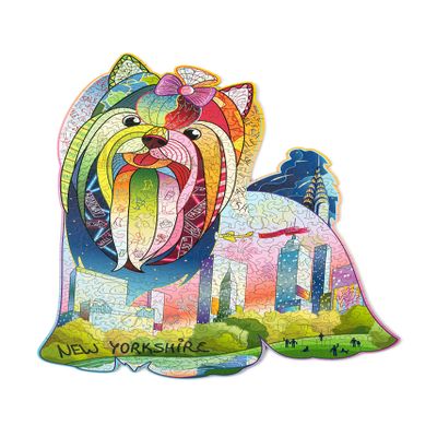 Wood Trick New Yorkshire Wooden Jigsaw Puzzle for Adults and Kids - Decorated w/Shimmering Crystals - 17.7 x 13.2 in - Animal Unique Shaped Figured Jigsaw Puzzle Pieces - Premium Quality