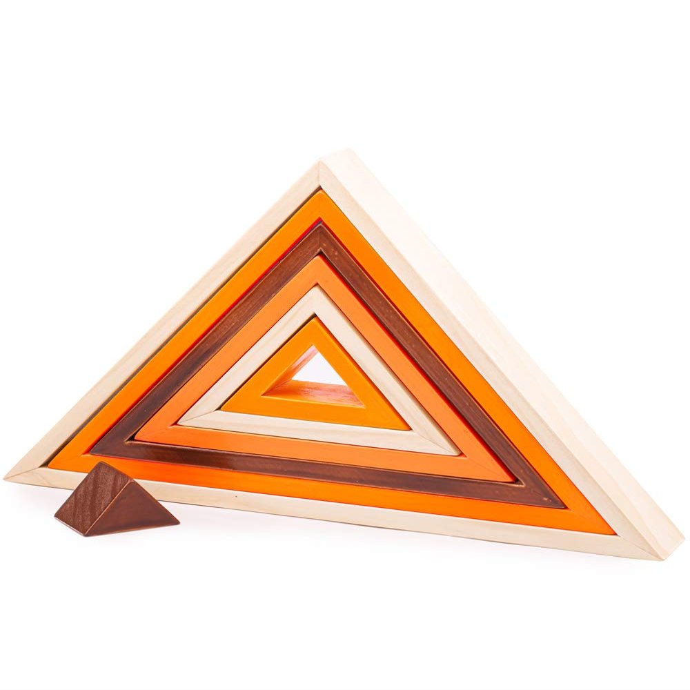 Bigjigs Toys Pyramid Stacking Blocks - 7 Piece Natural Wooden Stacking Toys, Triangle-Shaped Stacking Toys, Nursery Decor, Nesting and Stacking Blocks for Toddlers 18+ Months