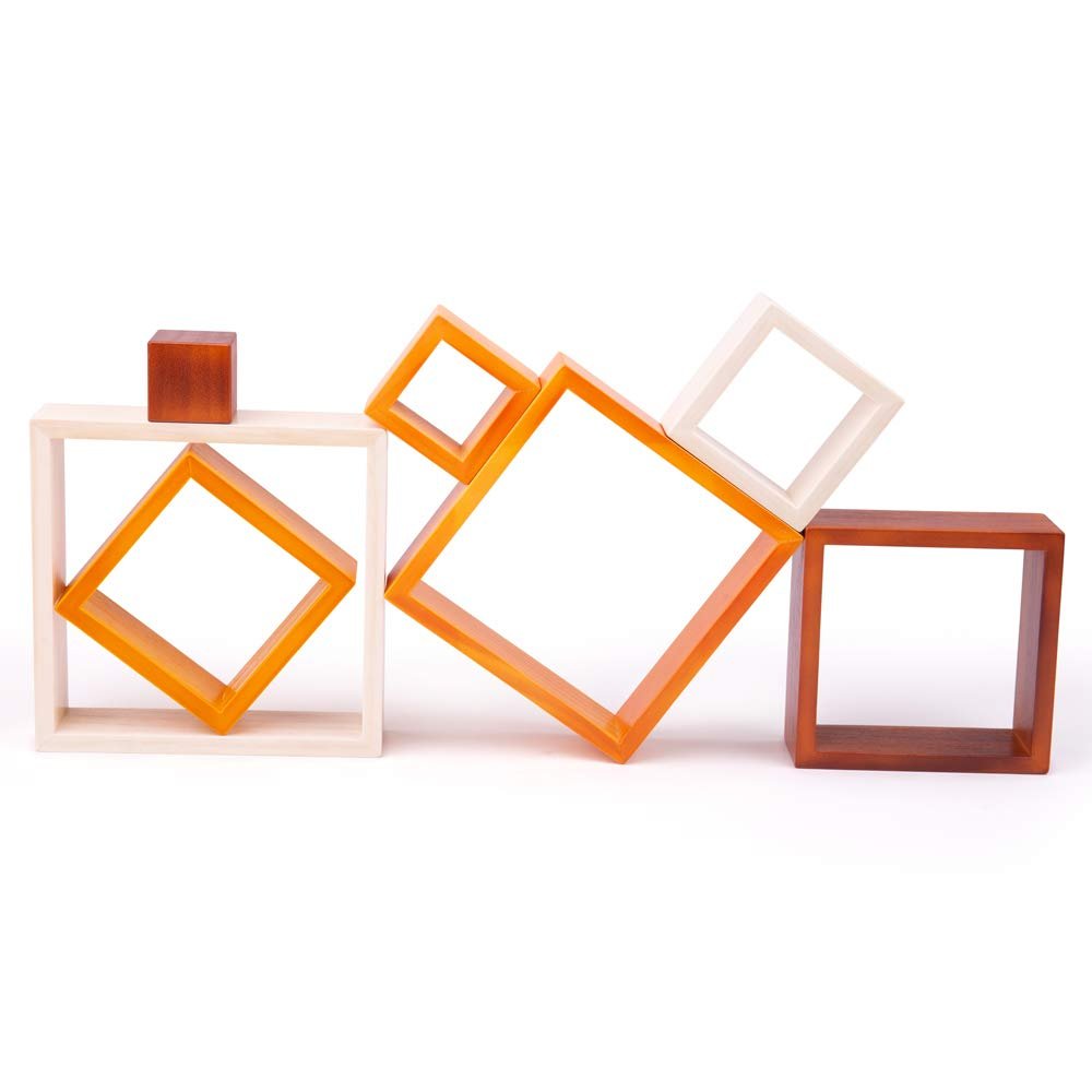 Bigjigs Toys Wooden Stacking Cubes - 7 Piece Natural Wooden Stacking Toys, Square Stacking Toys, Nursery Accessories, Nesting and Stacking Blocks for Toddlers 18+ Months