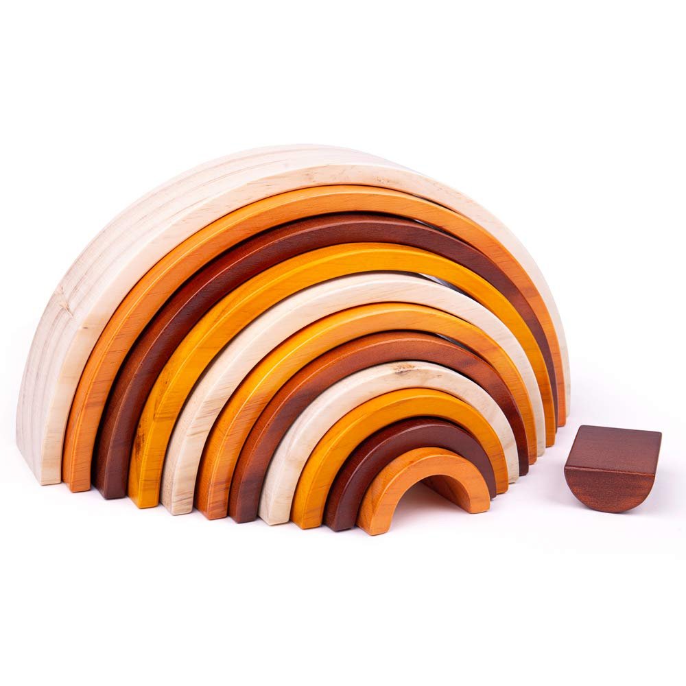 Bigjigs Toys Wooden Rainbow Stacker - 11 Piece Natural Wooden Stacking Toy, Charming Nursery Decoration, for Babies and Toddlers 18+ Months