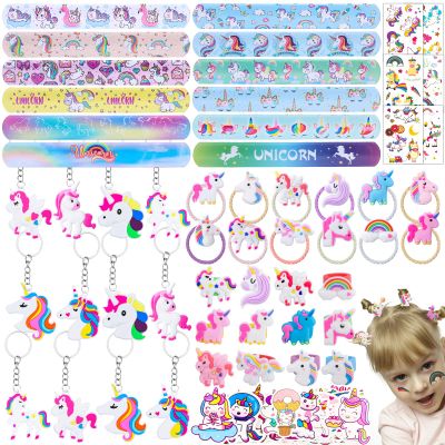 133Pcs Unicorn Party Favors Pack - Unicorn Theme Birthday Party Decoration with Bracelets, Hair Rings, Key Chains, Tattoos, Pinata Fillers