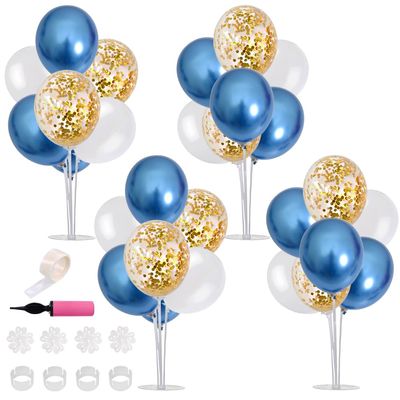 TONIFUL 4 Blue White Gold Balloon Centerpieces for Table,Balloon Stand kit for New Year 2026, Birthday Decorations,Class of 2026 Graduation Decorations,Baby Shower,Party Decorations