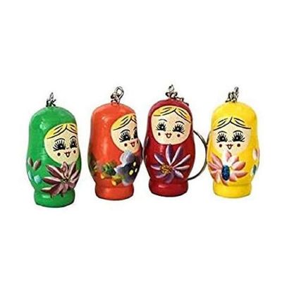 12PCS Nesting Dolls Key Chains Wood Russian Doll Craft Key Rings Charms