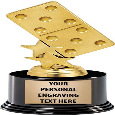 Crown Awards Dominoes Trophy with Engraving, 7" Gold Dominoes Trophy Award On Deluxe Round Base