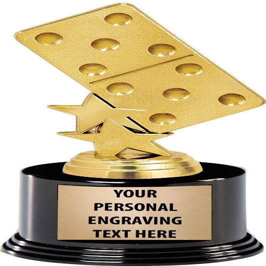 Crown Awards Dominoes Trophy with Engraving, 7" Gold Dominoes Trophy Award On Deluxe Round Base