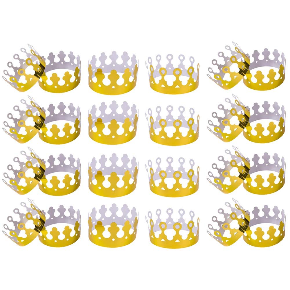 The Dreidel Company 12-Pack Adjustable Gold Foil Crown Birthday Party Paper Crowns, 2 Designs, Party Supplies, Gatherings, & Events (12-Pack)
