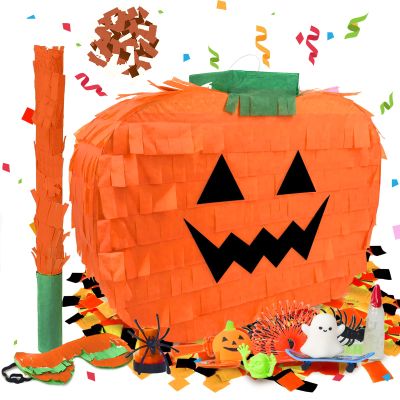 Halloween Pumpkin Pinata for Theme Party Favor, Party Supplies with Smile (11.81 x 15.75 x 4.14 Inches)