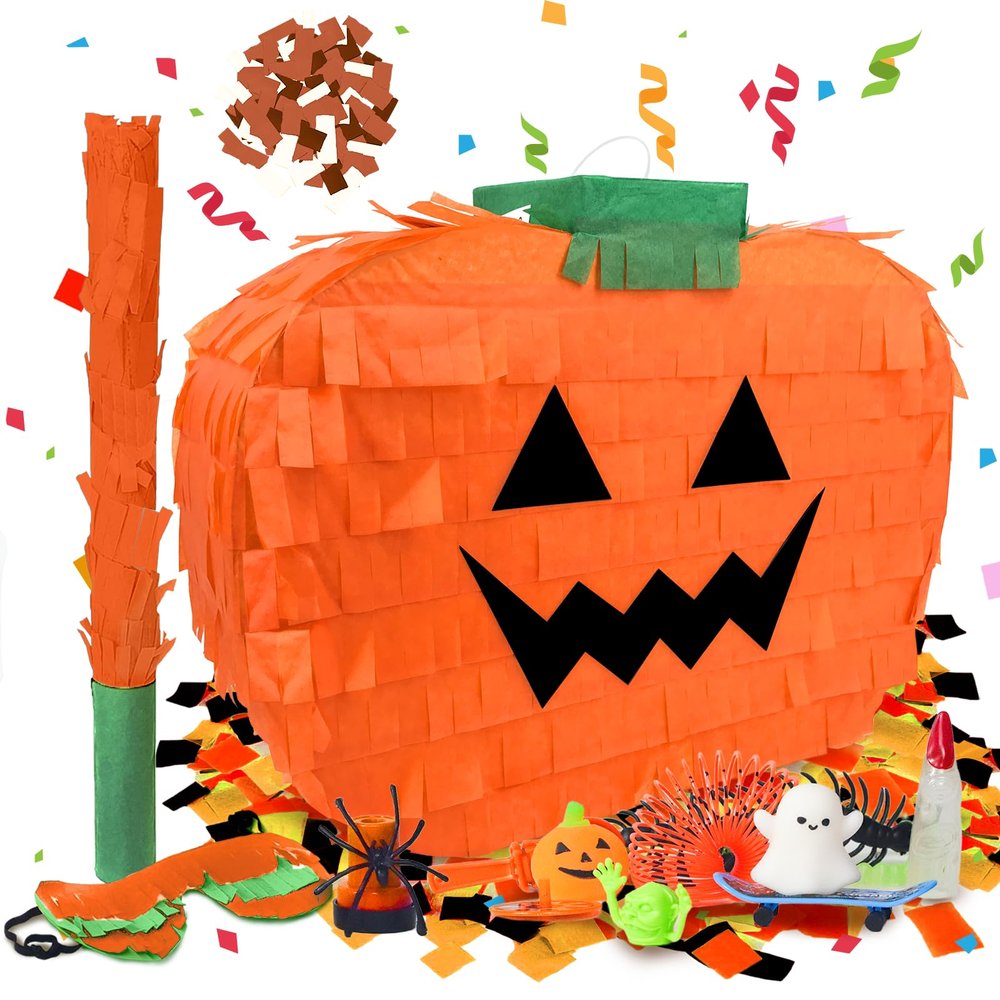 Halloween Pumpkin Pinata for Theme Party Favor, Party Supplies with Smile (11.81 x 15.75 x 4.14 Inches)