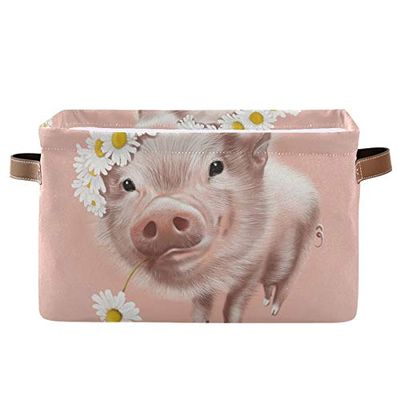 Foldable Storage Basket, Large Collapsible Organizer Storage Bin Cube Toys Storage Boxes with Handles for Bathroom Kids Nursery Closet Storage (1 Pack, Cute Pig)