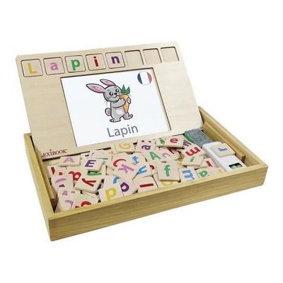 LEXIBOOK Bio Toys School, Bilingual French/English, Wooden, 50 Word Cards, Alphabet, Educational Game, EDU100i1