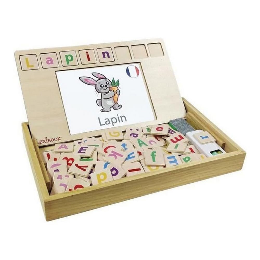 LEXIBOOK Bio Toys School, Bilingual French/English, Wooden, 50 Word Cards, Alphabet, Educational Game, EDU100i1