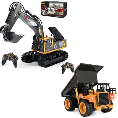 kolegend Remote Control Dump Truck and 16 Inch 11 Channel Remote Control Excavator Toy for Toddlers Kids Boys and Girls