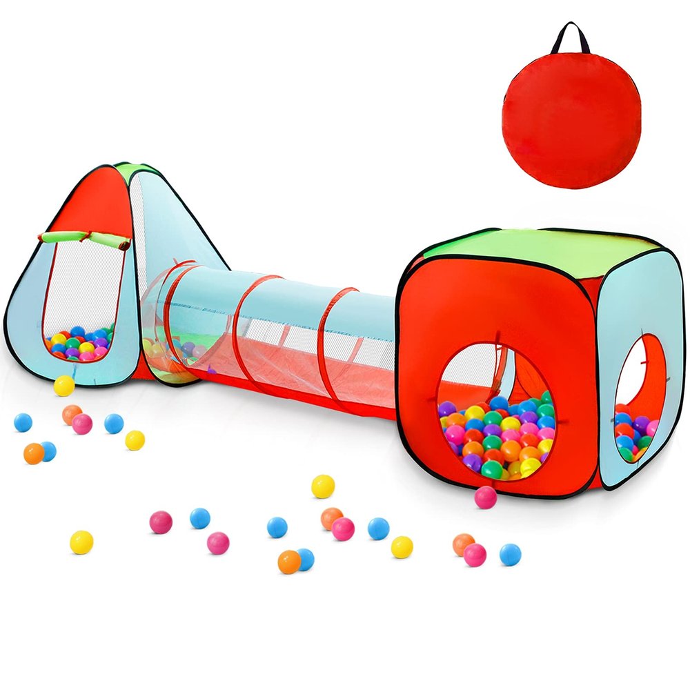 3pc Kids Play Tent for Toddler with Ball Pit+Crawl Tunnel+Castle Tent, Pop Up Children Playhouse for Boys and Girls Gift, Collapsible Baby Play Tent Toy Indoor and Outdoor Games