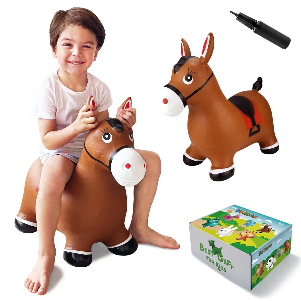 HotMax Bouncy Horse, Inflatable Bouncing Animals Hopper for Toddlers or Kids, Ride on Rubber Jumping Toys for Boy or Girl Birthday Gift (Horse)