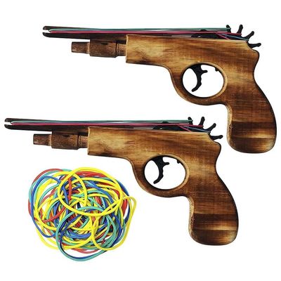 2 Pcs Wooden Rubber Band Gun Kids Outdoor Toy with 100 Rubber Bands 9 Inches Length (Log Color)