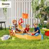 Outsunny Wooden Kids Sandbox, Ship-Shape Outdoor Sandboat with Bench Seats, Storage, Non-Woven Fabric Cloth for Backyard, Lawn, Natural Wood view 2