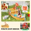 Outsunny Wooden Kids Sandbox, Ship-Shape Outdoor Sandboat with Bench Seats, Storage, Non-Woven Fabric Cloth for Backyard, Lawn, Natural Wood view 3