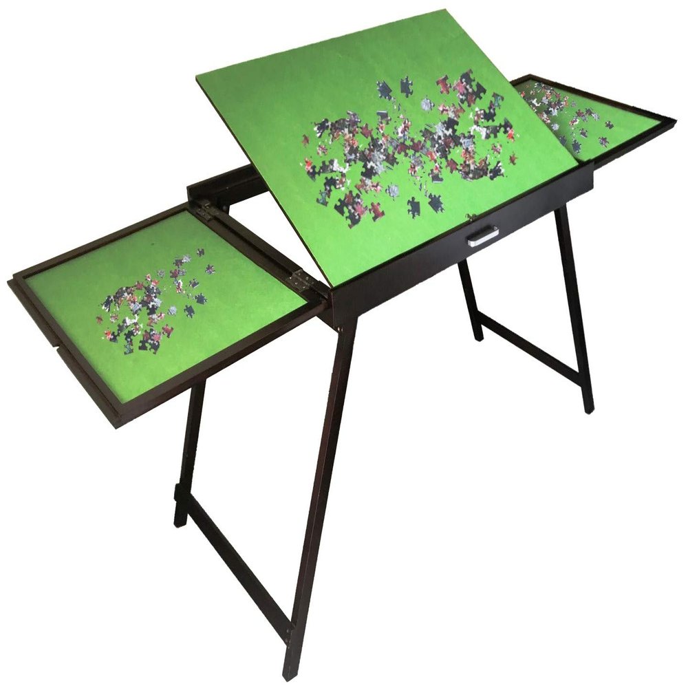 Wooden Jigsaw Puzzle Folding Table for Adults & Kids,Portable Folding Table with Legs et 2 Foldout Sorting Trays, Multifunction Tilting Puzzle Accessories,Gift for Puzzle Amateur Up to1500 Pieces