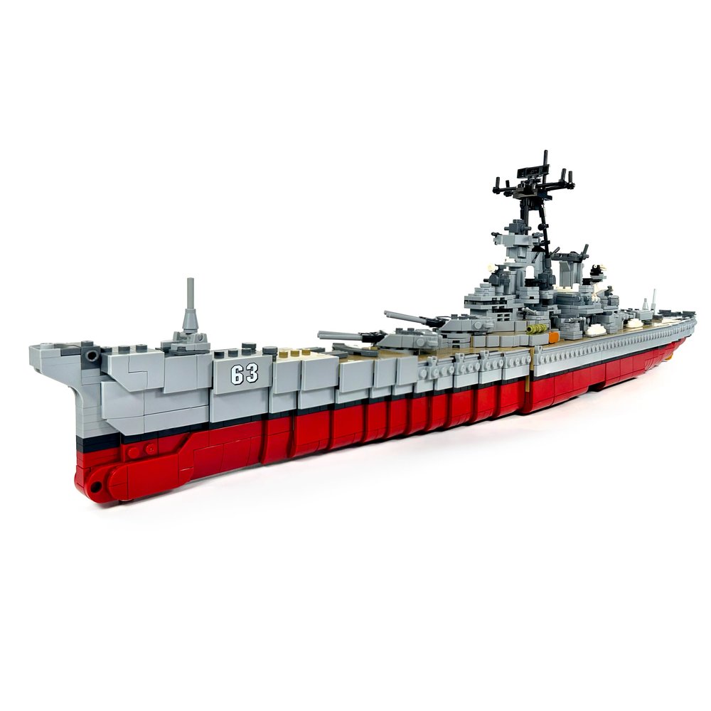 General Jim's Deluxe Edition USS Missouri Battleship Building Set 2,631 Piece WW2 Iowa-Class Model w/Rotating Guns, Radar, Cruise Missiles, 3-Piece Design & Rolling Wheels Compatible Brick Brands