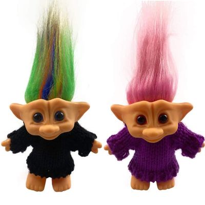 2packs Vintage Troll Dolls Set,Retro Troll Doll Chromatic Adorable for Collections, School Project, Arts and Crafts, Party Favors - 7.5" Tall(Include The Length of Hair) (Style6-Black+Purple)