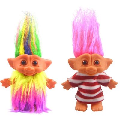 2packs Vintage Troll Dolls Set,Retro Troll Doll Chromatic Adorable for Collections, School Project, Arts and Crafts, Party Favors - 7.5" Tall(Include The Length of Hair) (Style1-Rainbow+Red)