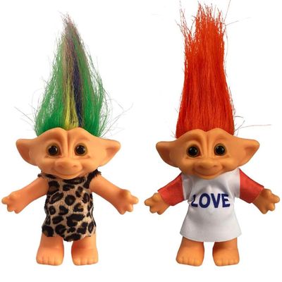 2packs Vintage Troll Dolls Set,Retro Troll Doll Chromatic Adorable for Collections, School Project, Arts and Crafts, Party Favors (Style4-Leopard Grain+Love)