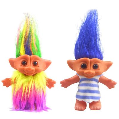 2packs Vintage Troll Dolls Set,Retro Troll Doll Chromatic Adorable for Collections, School Project, Arts and Crafts, Party Favors (Style2-Rainbow+Blue)