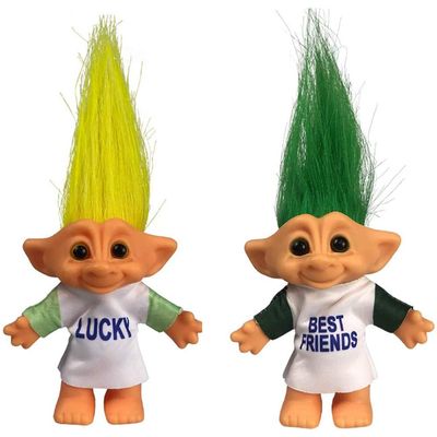 2packs Vintage Troll Dolls Set,Retro Troll Doll Chromatic Adorable for Collections, School Project, Arts and Crafts, Party Favors (Style5-Lucky+Best Friend)