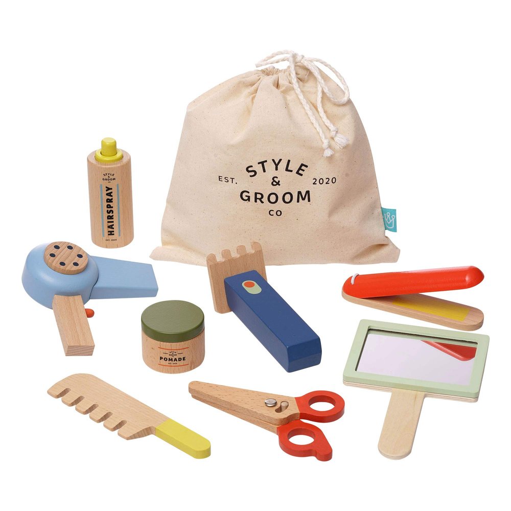 Manhattan Toy Style & Groom 9 Piece Wooden Toddler & Kids Pretend Play Hair Styling & Grooming Kit