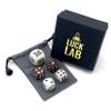 Luck Lab Backgammon Pearl Dice Set - 22 mm Doubling Cube Plus Four 16 mm Dice with Storage Bag, Brown/White Marbelized view 3