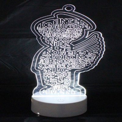 6 LED Multi Color Guardian Angel Wings Boy Girl Stand Laser Cutout Wooden Baptism Centerpiece First Communion Quinceaera Children Kids Party Favors Home Decor Christening Centerpiece (Boy)