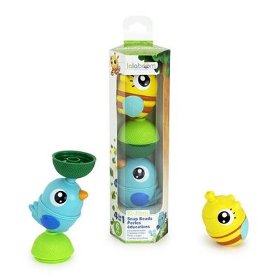 Lalaboom My First Step-by-Step Developmental Sensory 6 Piece Character Bead Activity Tube Set Pop, Twist, Mix, and Stack Montessori Method STEM Focus Dishwasher Safe - Ages 10 Months+ - BL310