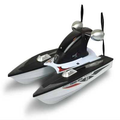 Amewi 26094 RC Propeller Speed Catamaran Boat, Remote-Controlled, RTR, 2.4 GHz, Approx. 20 km/h, from 8 Years, Black-White