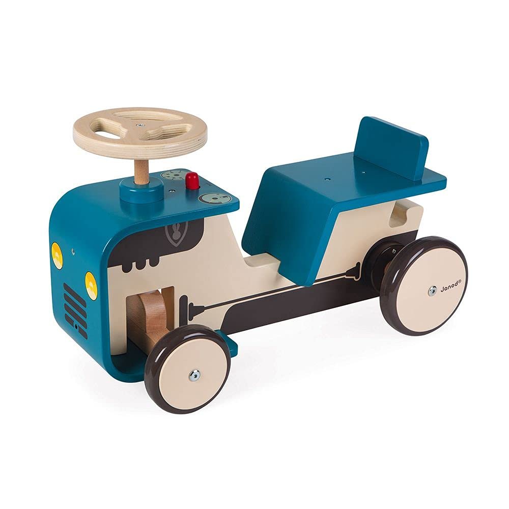 Janod Blue Wooden Ride-on Tractor - Ages 18 Months+ - J08053, Large