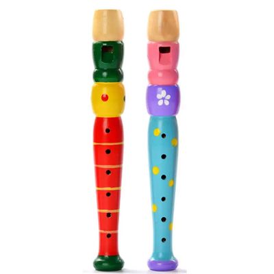 OREN 2PCS Wooden Flutes Musical Instrument Early Education Develop Recorder Woodwind Musical Educational Toy for Children (Random Color)